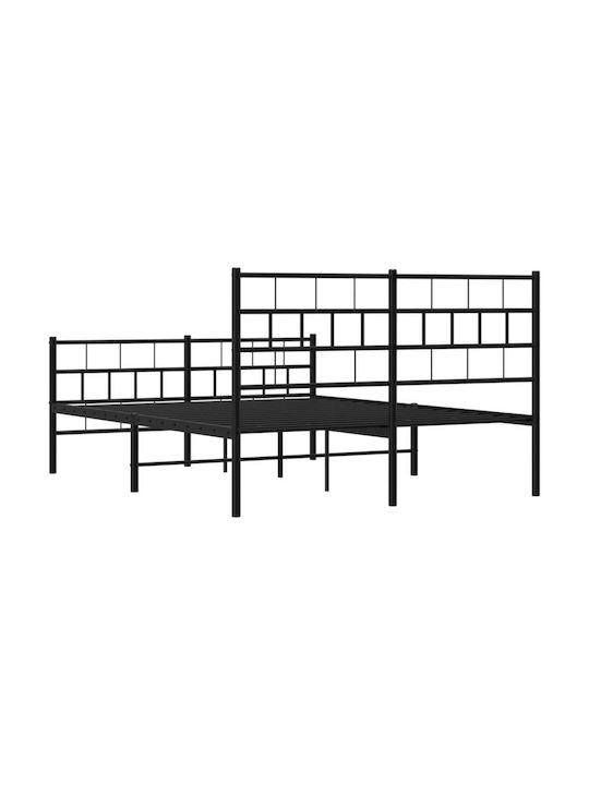 Double Metal Bed Black with Slats for Mattress 135x190cm