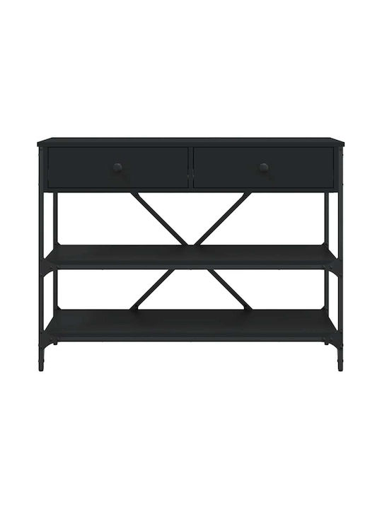 Console Table Wood & Metal Black Velvet-Black Metal L100xW34.5xH75cm