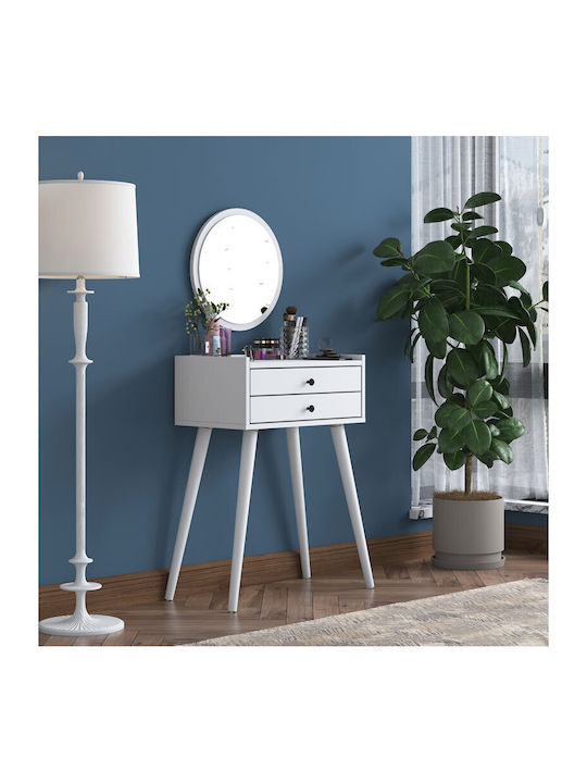 Globy Wooden Makeup Dressing Table White with Mirror 74x37x86cm