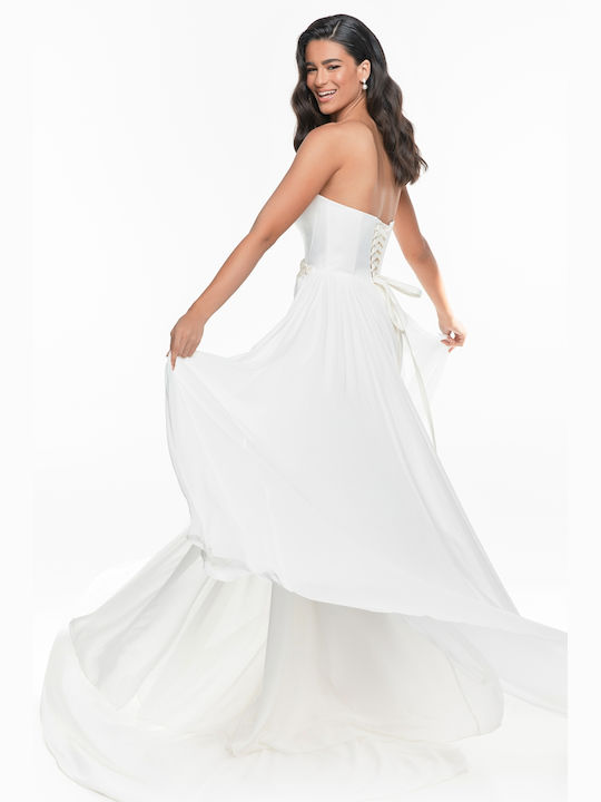 RichgirlBoudoir Maxi Νυφικό Φόρεμα Strapless Σατέν με Διαφάνεια Λευκό