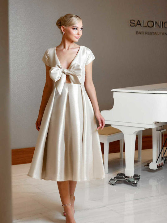 Summer Midi Dress for Wedding - Christening Satin Gold
