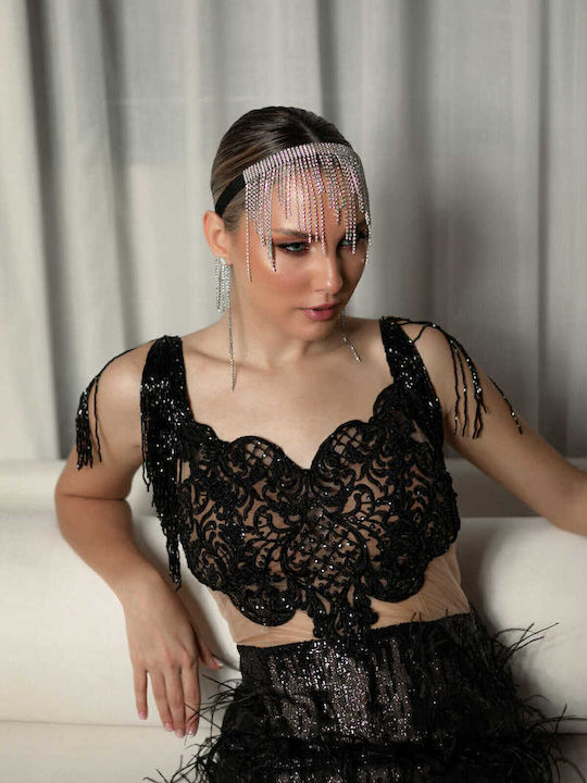 RichgirlBoudoir Mini Evening Dress with Lace & Sheer Black