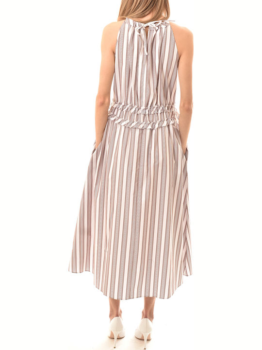 Summer Midi Dress White/Brown