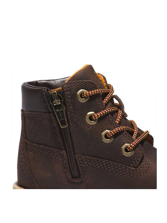 Pokey Leather Kids Boots with Laces Brown