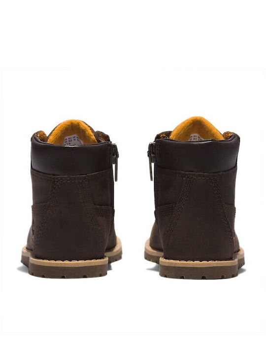 Pokey Leather Kids Boots with Laces Brown