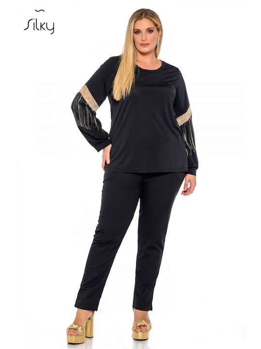 Silky Collection Women's Blouse Long Sleeve Black