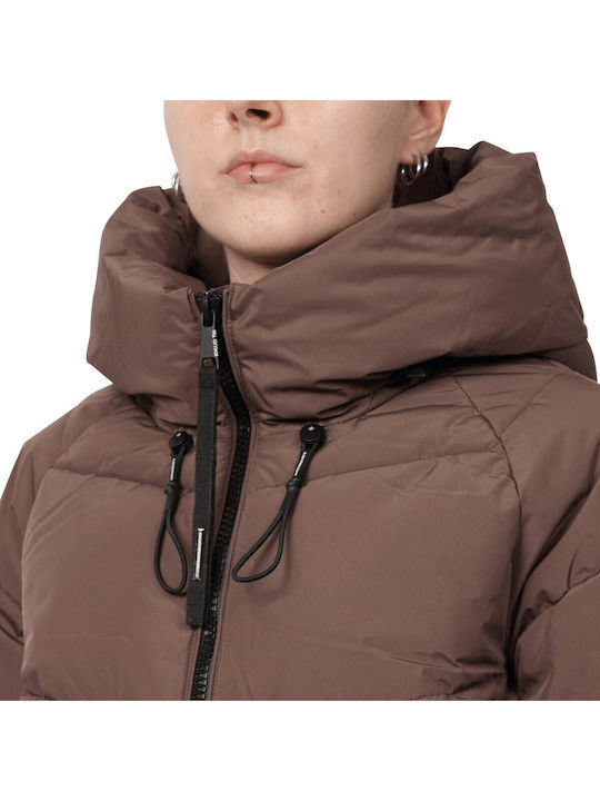 Women's Short Puffer Jacket for Winter Dark brown