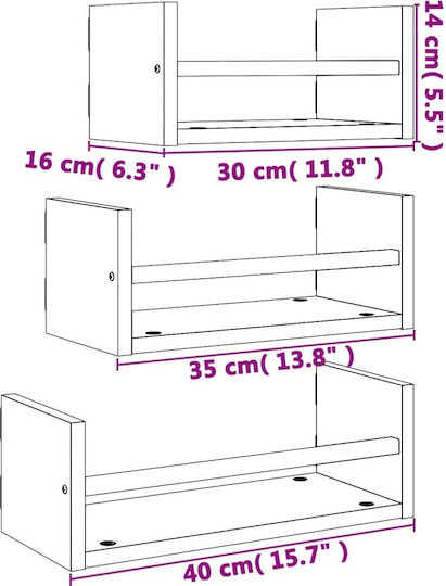 Wandregale Räuchereiche 3Stücke 40x16x14cm