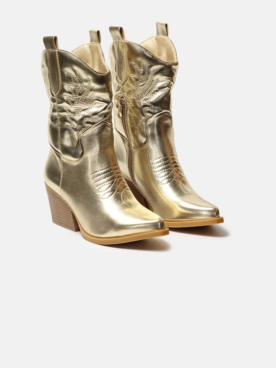 InShoes Διακοσμητικές Γυναικεία Μποτάκια Cowboy Χρυσά