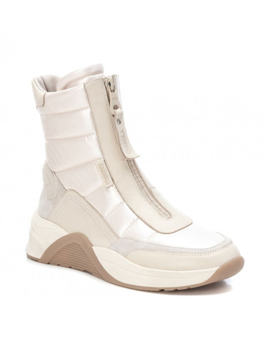 Carmela Footwear Leather Women's Ankle Boots with High Heel Beige