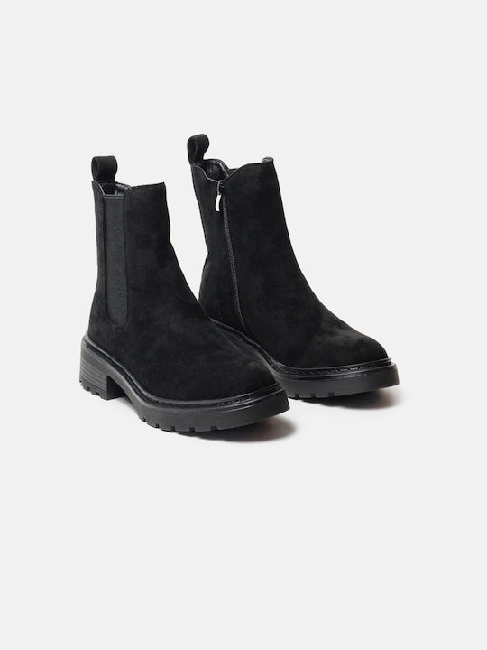 InShoes Μονόχρωμα Suede Women's Chelsea Boots Black