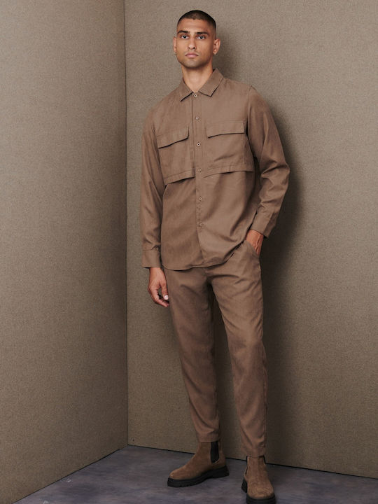 P Дълъг Ръкав Overshirt Стандартна Кройка Кафяв