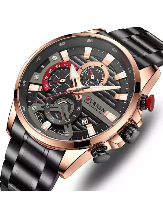 Curren Men's Watch 46mm Chronograph Battery with Metal Bracelet Black Rose Gold