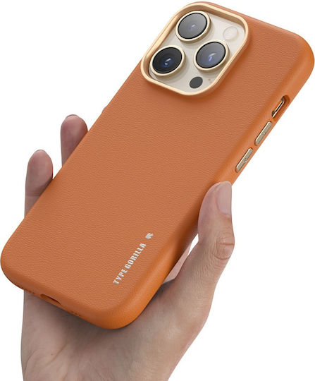 Premium Umschlag Rückseite Leder Orange (iPhone 14 Pro)