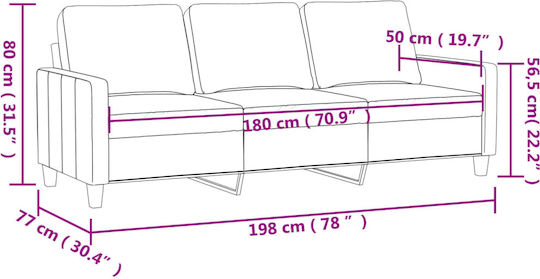 Canapea Cu Trei Locuri Din Piele Ecologică Culoare Capucino 198x77x80 cm