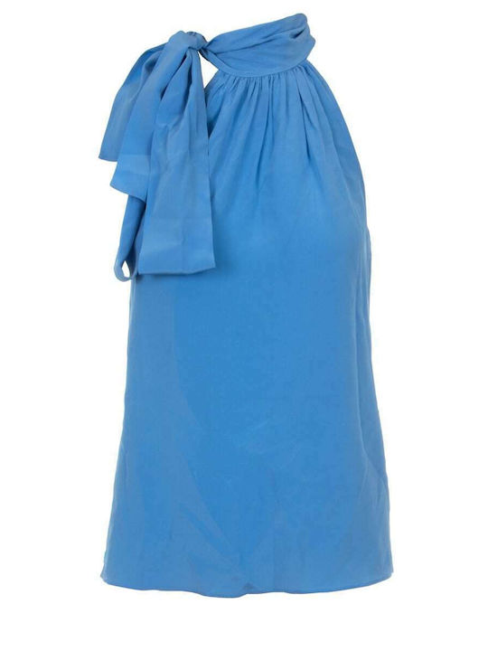 Women's Summer Blouse Off-Shoulder Sleeveless Light Blue