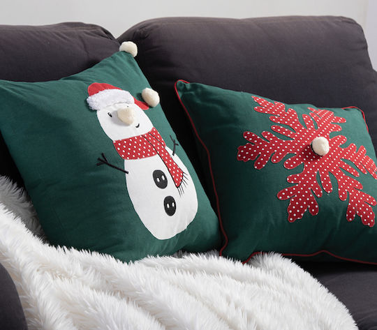 Nef-Nef Homeware Weihnachtsdekoratives Kissen Happy Snowflake Platz Grün 45x45cm