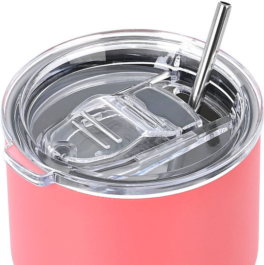 Estia Coffee Mug Lite Save The Aegean Recyclable Thermos Stainless Steel BPA Free 400ml Fusion Coral with Straw