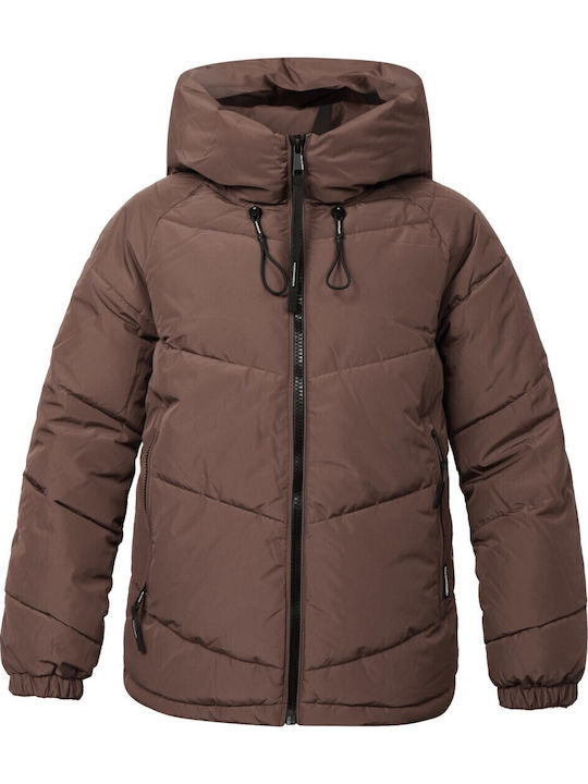 Women's Short Puffer Jacket for Winter Dark brown