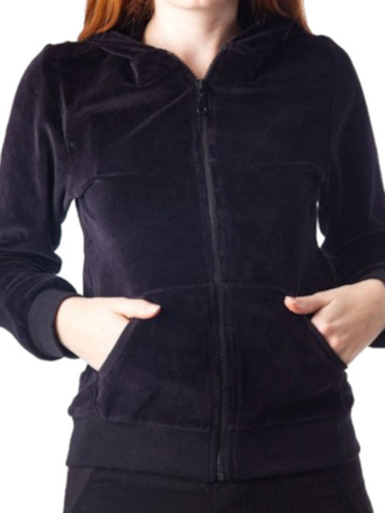 Paco & Co Women's Hooded Velvet Sweatshirt Black