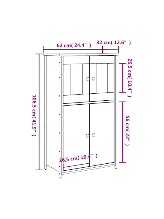 Floor-standing Living Room Display Cabinet made of Particleboard with Glass Smoky Oak 62x32x106.5cm