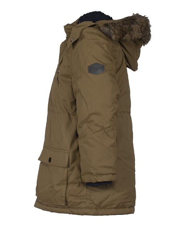 Kinder Parka Lang mit Futter & Kapuze Khaki