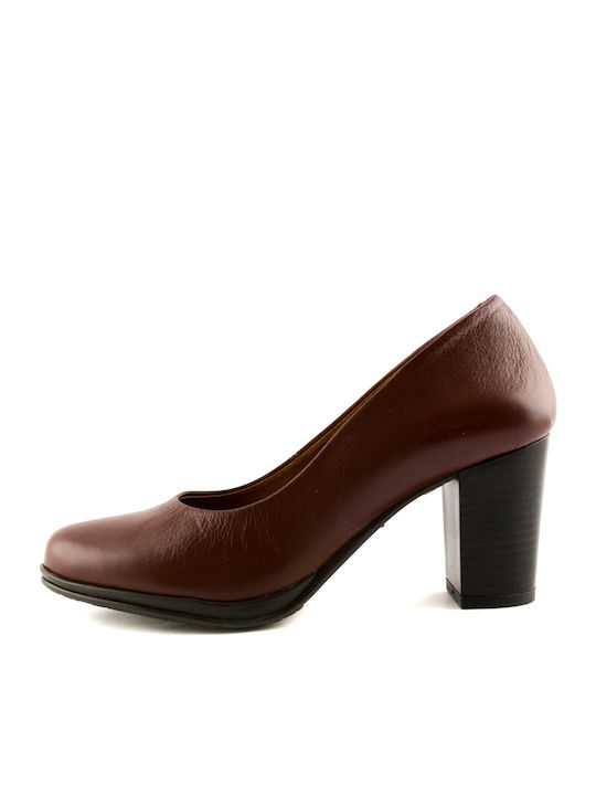 Leder Pumps mit mittelhohem Absatz Tabac Braun