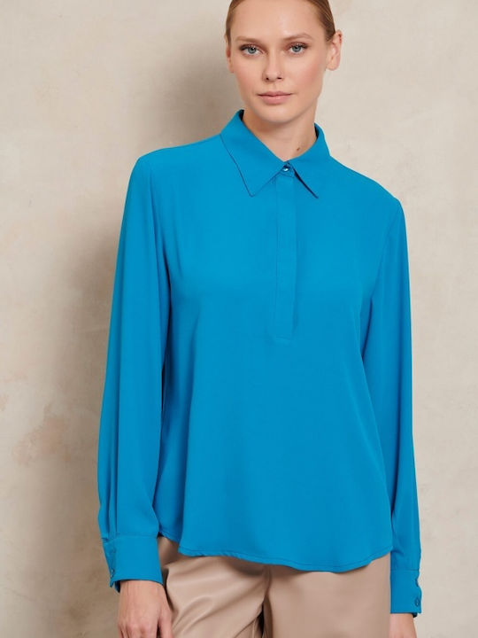 Matis Fashion Women's Crop Top Long Sleeve Blue