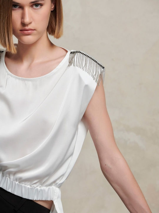 Bluze Damă de Vara Satin Fără Mâneci Bej