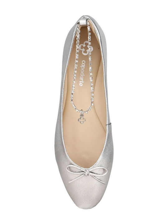 Кожени Дамски Балетни Обувки Сребристи