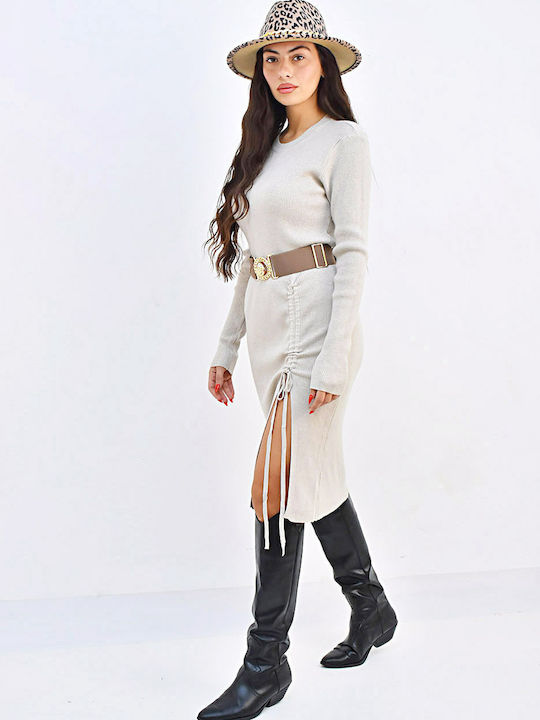 Beltipo Mini Dress Knitted with Slit grey (gray)