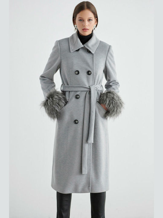 Bill Cost Women's Midi Coat with Buttons and Fur grey