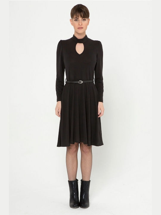 Matis Fashion Mini Dress Leather with Ruffle Black