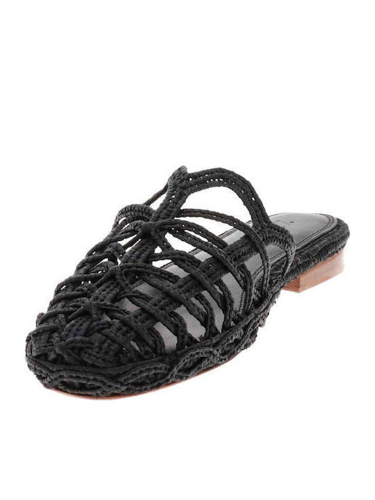 Flat Δερμάτινα Mules σε Μαύρο Χρώμα