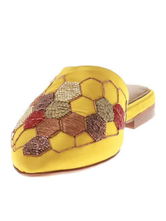 SATIN Flat Σατέν Mules σε Κίτρινο Χρώμα