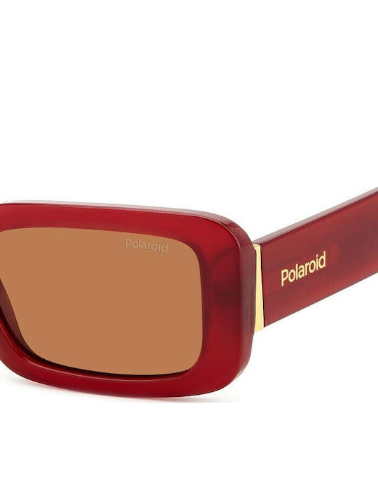 Polaroid Unisex Sunglasses with Red Horn-Rimmed Frame and Polarized Lenses