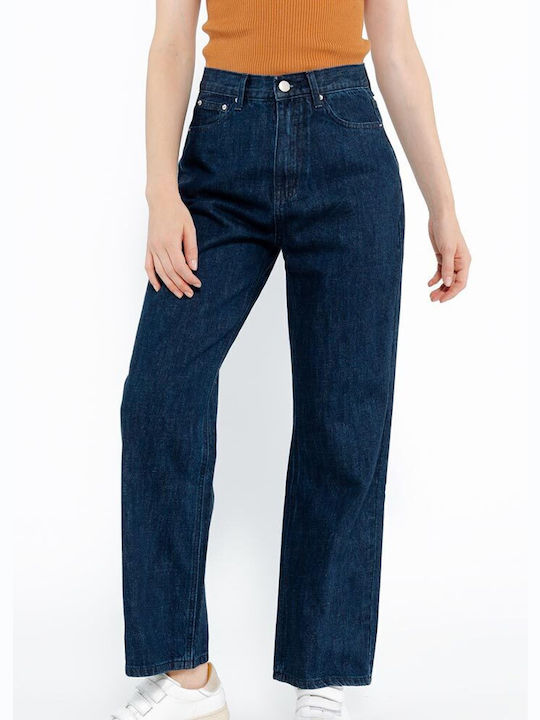 Cuca High Waist Women's Jean Trousers in Straight Line Blue