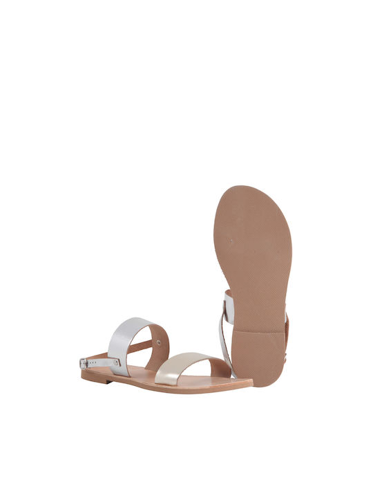 I Love Sandals Leather Women's Flat Sandals in Silver Color