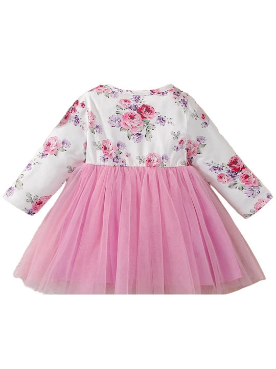 TakTakBaby Kids Dress Tulle Floral Long Sleeve Pink