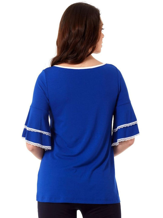 Anna Raxevsky Damen Bluse mit 3/4 Ärmel Blue Roulette