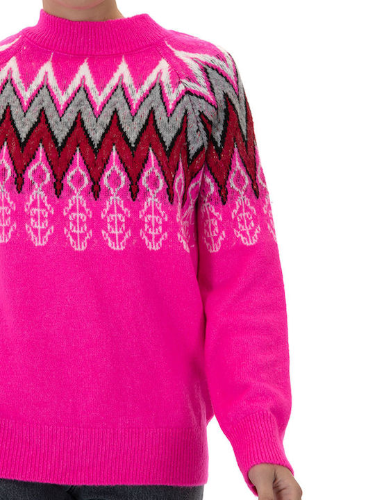 Women's Long Sleeve Sweater ECRU- RED- FUCHSIA