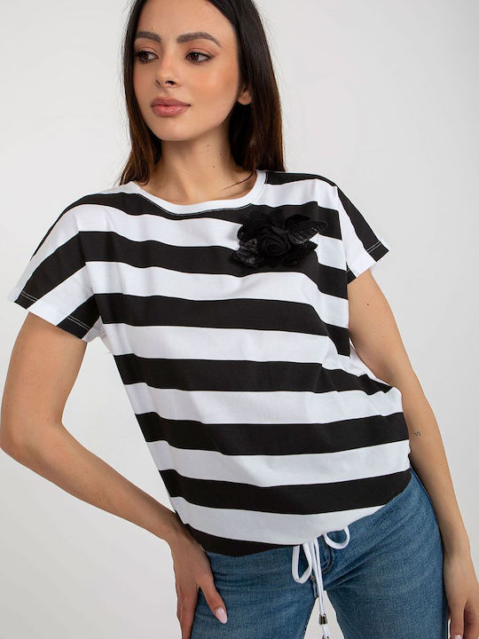 Relevance Women's Blouse Cotton Short Sleeve Striped Black