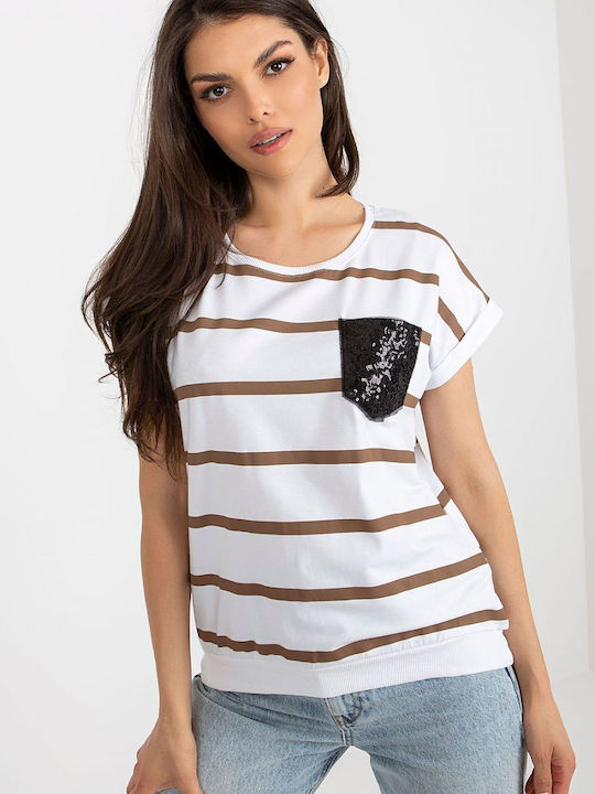 Relevance Women's Blouse Cotton Short Sleeve Striped Coffee