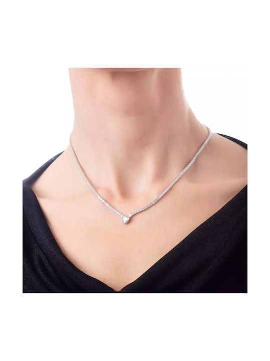 Oxzen Necklace with design Heart from Silver with Zircon