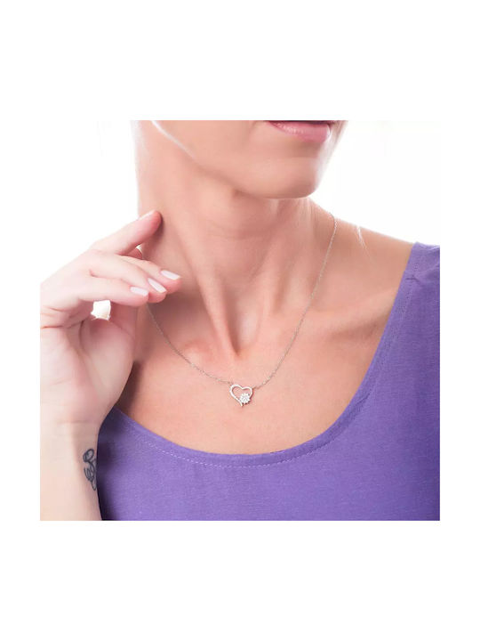 Oxzen Necklace with design Heart from Silver with Zircon