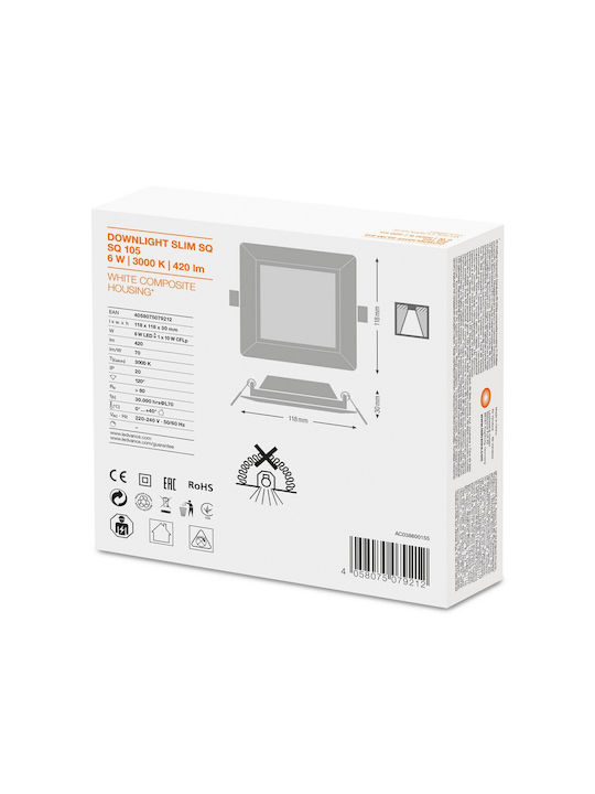Ledvance Downlight Slim Квадрат LED Панел 6W с Топло бяло Светлина 3000К