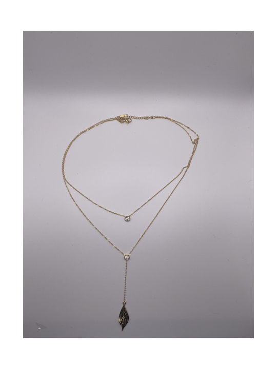 Necklace Double from Gold Plated Steel with Zircon