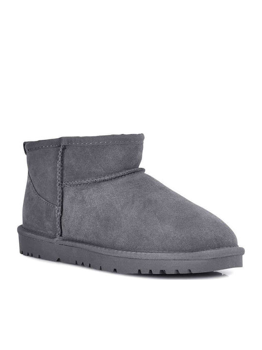 Suede Women's Ankle Boots with Fur Gray