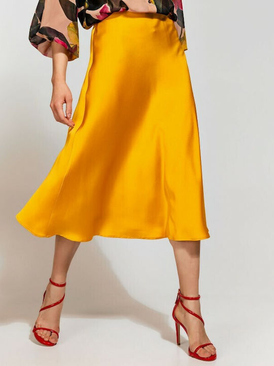 Satin Midi Skirt Yellow