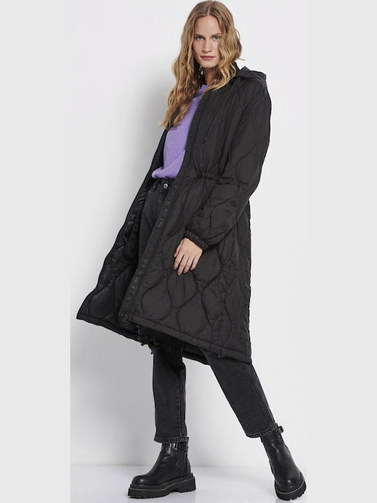 Women's Short Puffer Jacket for Winter with Detachable Hood Black